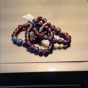 Elegant Purple and Red Beaded Bracelet Set
